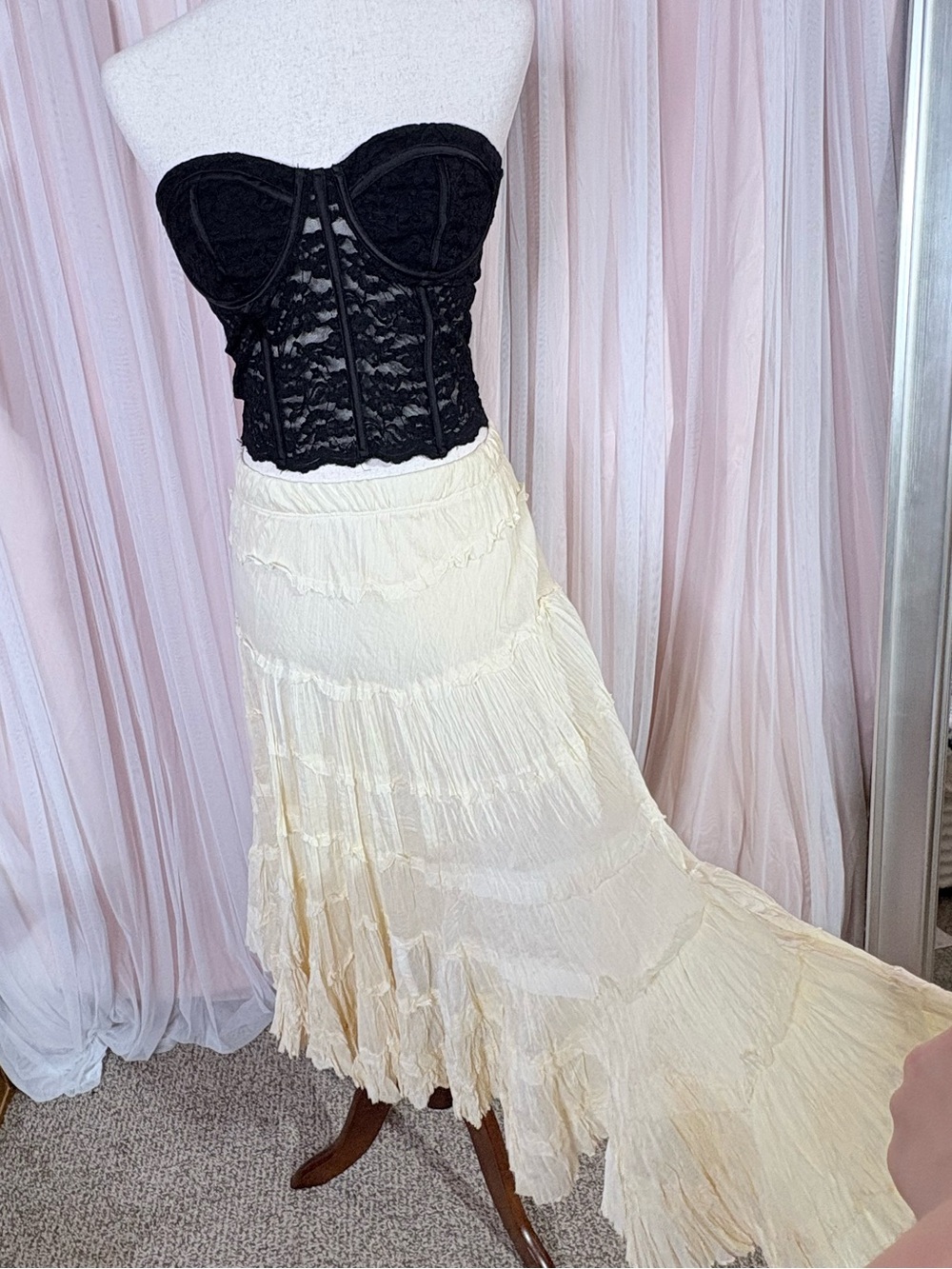 Cream Tiered Maxi Skirt - Elegant Boho Style